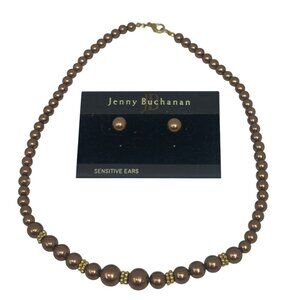 Jenny Buchanan Rose Gold Pearl Necklace & Earrings Set | Hypoallergenic Jewelry